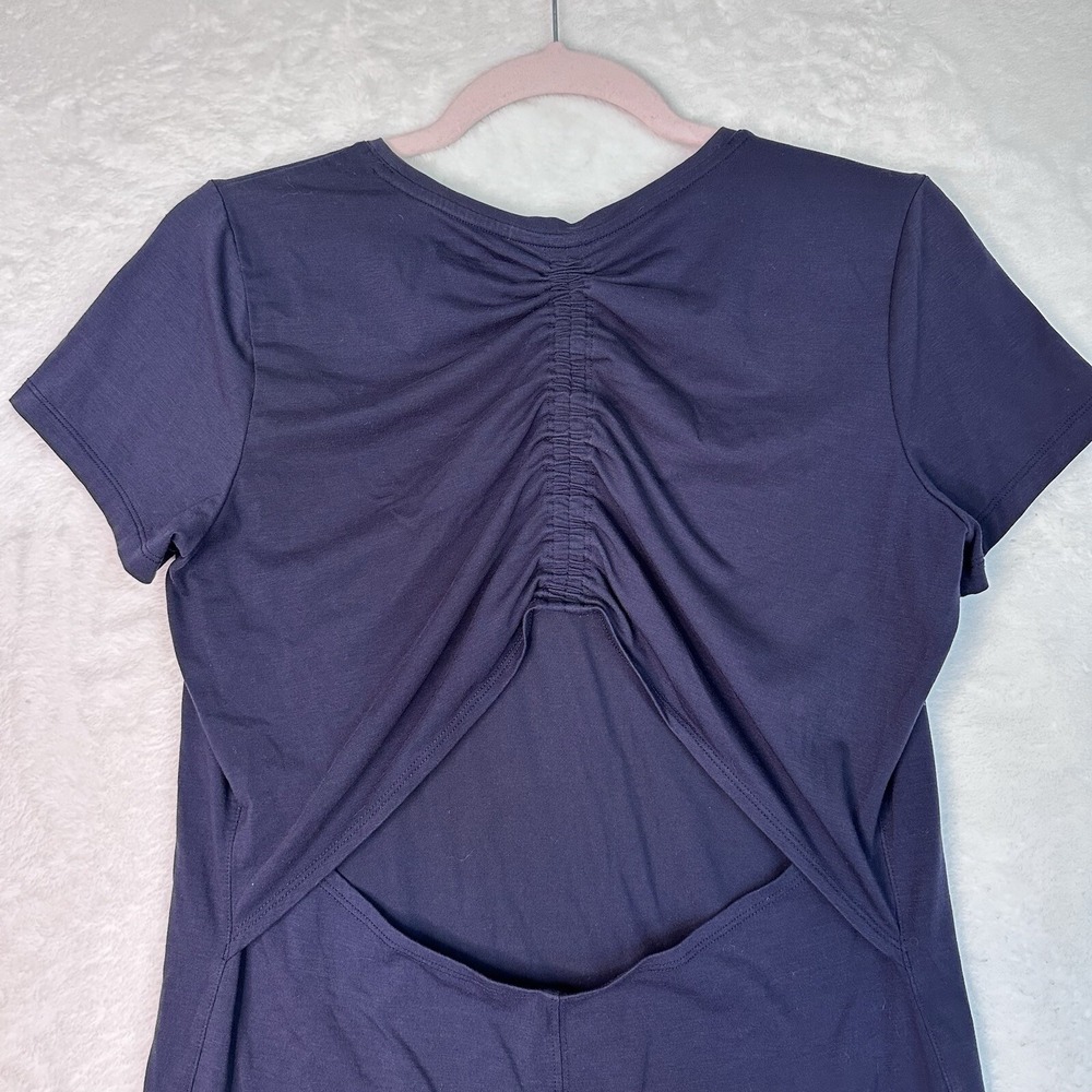 Athleta Womens Purple Top Size S Open Back Gathered Accent Short Sleeves